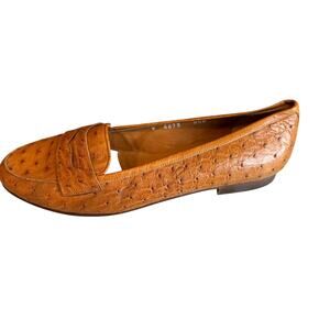 Ralph Lauren Ostrich Leather Italian Penny Loafers Carmel Brown 8.5